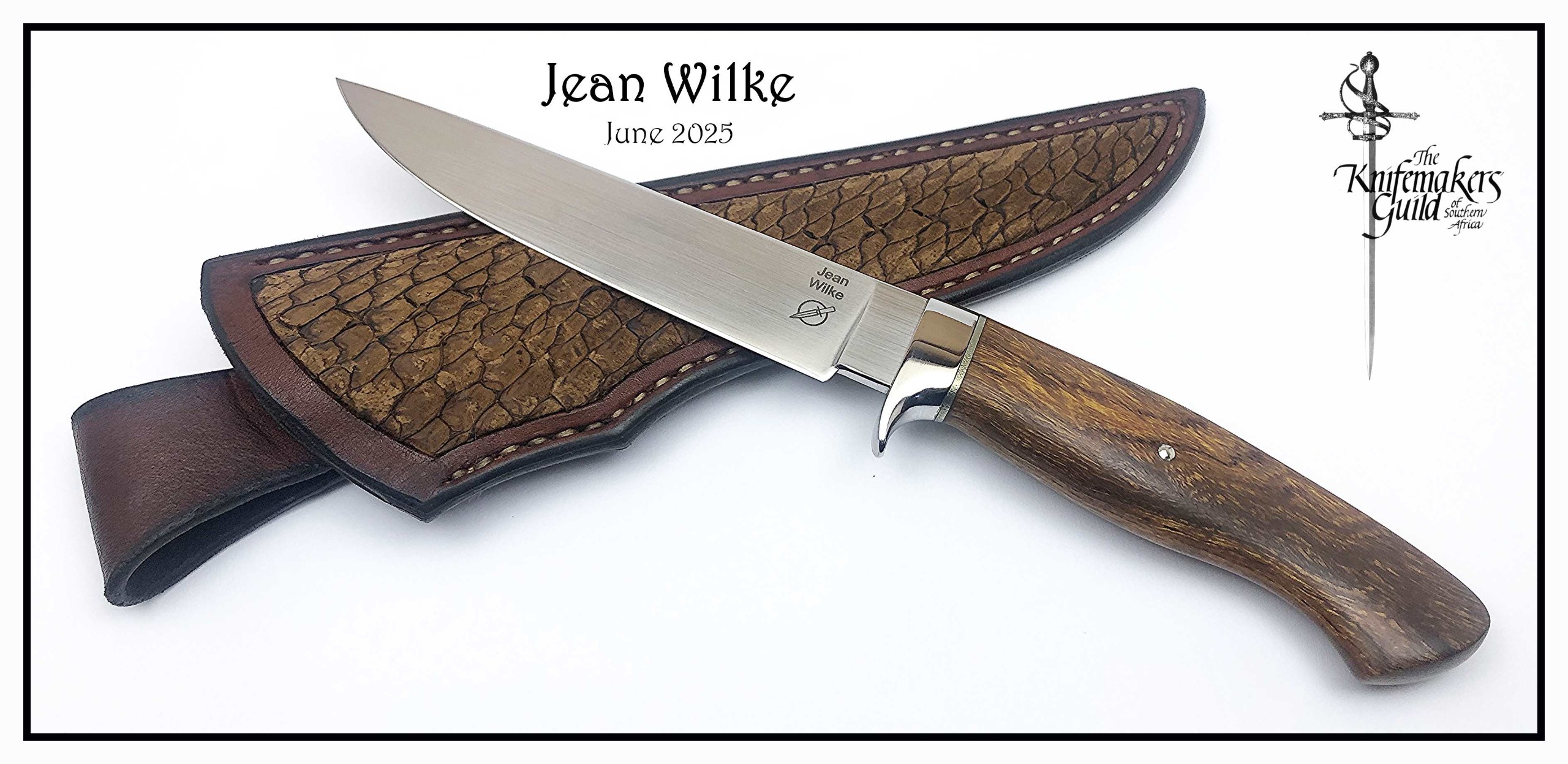 Jean Wilke Custom Hunter Knife with Wood Handle and Sheath